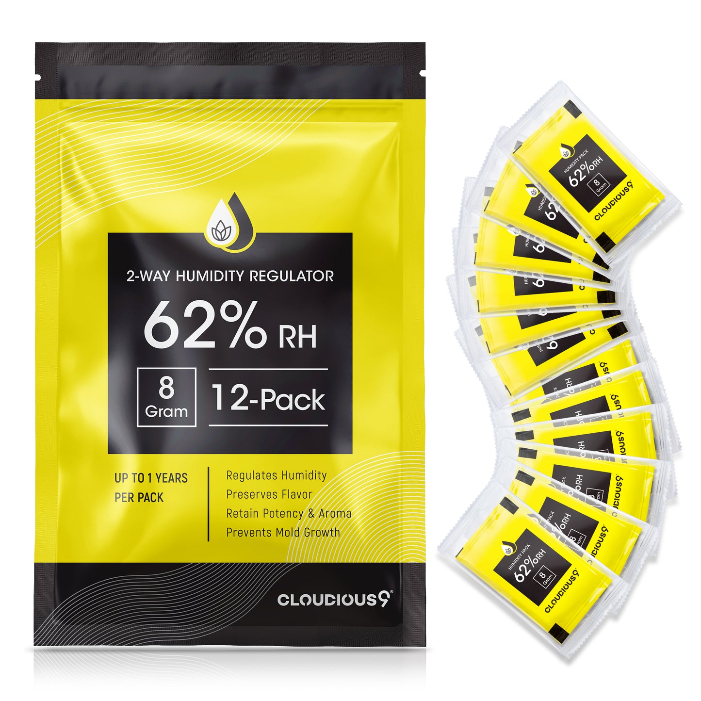 62% 2-Way Humidity Pack Regulator - 12 Count 8Gram